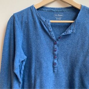 L.L. Bean Blue with Small Buttons Henley Long John Long Sleeve Shirt